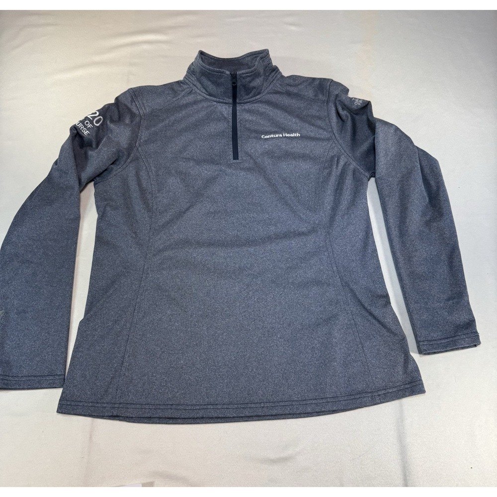 North Face 1/4 Zip Long Sleeve Pullover Women's Large Nurse Logo Gray Blue